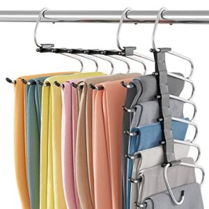neatsure pants hangers space saving 2 pack, 6 tier multi purpose closet organizer rack for jeans trousers scarves leggings skirts
