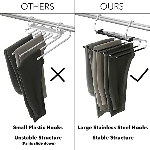 Neatsure Pants Hangers Space Saving 2 Pack, 6 Tier Multi Purpose Closet Organizer Rack for Jeans Trousers Scarves Leggings Skirts