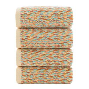 pidada hand towels set of 4 colorful striped pattern 100% cotton soft absorbent decorative towel for bathroom 13.4 x 29.1 inch (yellow)