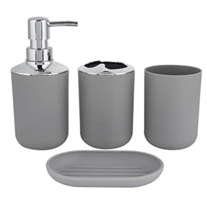 jaugufiy bathroom accessory set of 4, with soap dispenser pump bottle toothbrush and toopaste holder toothbrush cup soap tray (grey)
