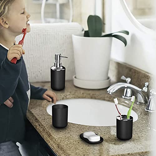 Jaugufiy Bathroom Accessory Set of 4, with Soap Dispenser Pump Bottle Toothbrush and Toopaste Holder Toothbrush Cup Soap Tray (Grey)