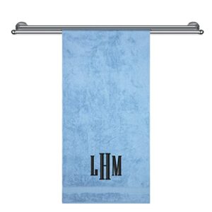 monogrammed bath sheet towels for bathroom, hotel, spa, pool, super soft, highly absorbent turkish towel 100% cotton oversized 40 x 80 extra large jumbo decorative personalized bath sheets, blue