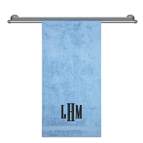 Monogrammed Bath Sheet Towels for Bathroom, Hotel, Spa, Pool, Super Soft, Highly Absorbent Turkish Towel 100% Cotton Oversized 40 x 80 Extra Large Jumbo Decorative Personalized Bath Sheets, Blue