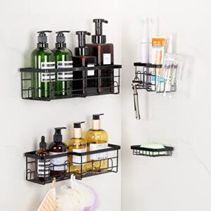 Shower Caddy Bathroom Organizer Wall Mount Shower Shelves with Hooks No Drilling Self-Adhesive Shower basket Rack With Soap Dish for Bathroom Shampoo Holder Kitchen Spice Holder Storage 4 Pack