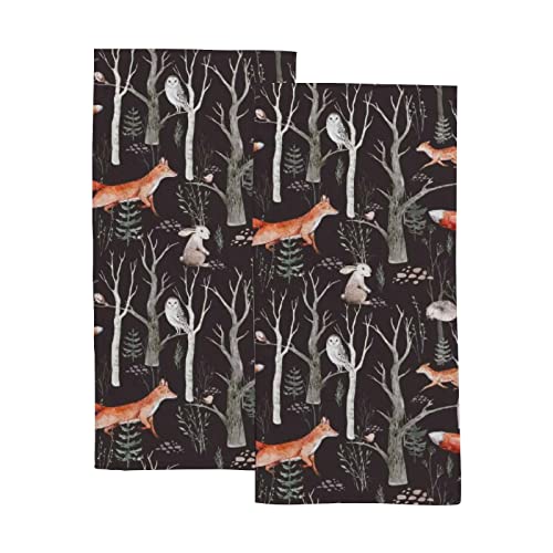 Good Water Absorption Soft Hand Towels 2 Pcs Set - Watercolor Woodland Animals Used Many Occasions Shower Bathroom Kitchen Hotel Gym and Spa 30x15in