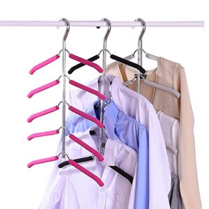 JFFLYIT Blouse Tree Hangers Multi-Layer Clothes Hangers 3 Pack 5 in 1 Non Slip Space Saving Closet Organizer Stainless Steel Shirt Hangers Coats Hangers（Black）