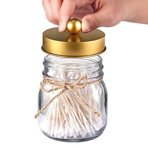 Amolliar 4PCS & 2pcs Gold Mason Jar Bathroom Accessories Set-3pcs Lotion Soap Dispenser & 2 pcs Cotton Swab Holder &1pcs Toothbrush Holder,Waterproof Stickers,Rustic Farmhouse Decor