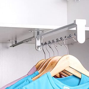 Heavy Duty Retractable Closet Pull Out Rod Wardrobe Hanger Rail Organizer, Adjustable 30-50cm Wardrobe Clothing Rail/Top Mount Wardrobe Hanger, Black, White (Color : White, Size : 30cm/11.8in)