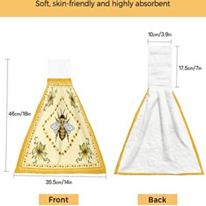 DecorLovee Summer Bee Hanging Kitchen Towels 2 Pack, Hand Towels with Hanging Loop for Bathroom, Yellow Lace Farmhouse Sunflower Rustic Kitchen Hand Towels Absorbent Dish Cloths Tie Dry Towel 18"x14"