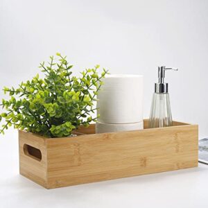 bathroom basket, 15 x 6 x 4 inch toilet paper storage, wood basket tray organizer for bathroom vanity counter toilet tank topper