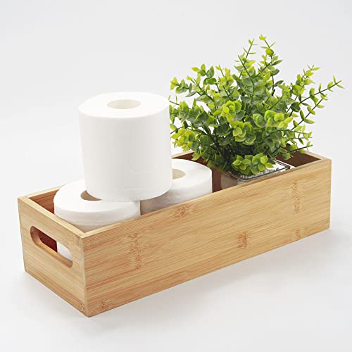 Bathroom Basket, 15 x 6 x 4 inch Toilet Paper Storage, Wood Basket Tray Organizer for Bathroom Vanity Counter Toilet Tank Topper