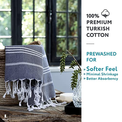 WETCAT Bundle: Turkish Bath Towel (38 x 71) and Turkish Hand Towels (20 x 30, Set of 2) - 100% Cotton, Prewashed for Soft Feel - Navy Blue Towels & Navy Blue Bathroom Accessories