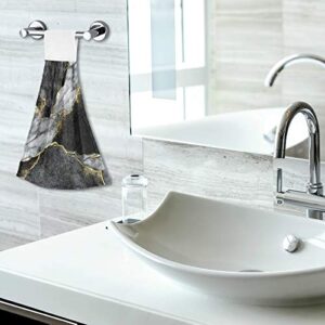 Oarencol Marble Kitchen Hand Towel Black White Gold Stone Art Absorbent Hanging Tie Towels with Loop for Bathroom 2 Pcs