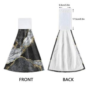 Oarencol Marble Kitchen Hand Towel Black White Gold Stone Art Absorbent Hanging Tie Towels with Loop for Bathroom 2 Pcs