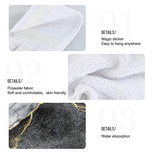 Oarencol Marble Kitchen Hand Towel Black White Gold Stone Art Absorbent Hanging Tie Towels with Loop for Bathroom 2 Pcs