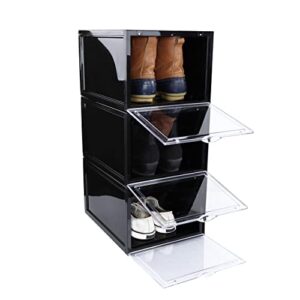 7penn plastic shoe boxes with lids 3pk black - shoe storage containers for display - stackable shoe organizer