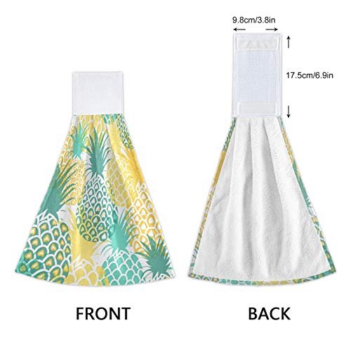 Summer Pineapple Kitchen Hanging Towel Tropical Fruits Leaves Hand Tie Towels Set 2 Pcs Tea Bar Dish Cloths Dry Towel Soft Absorbent Durable for Bathroom Laundry Room Decor