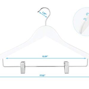 TOPIA HANGER Wooden Suit Hangers with Adjustable Metal Clips (10 Pack), Solid Smooth Wood Clothes Hangers, 360° Swivel Hook, Premium Pants Hangers for Clothes Coat, Jeans, Blouse-White,CT28W