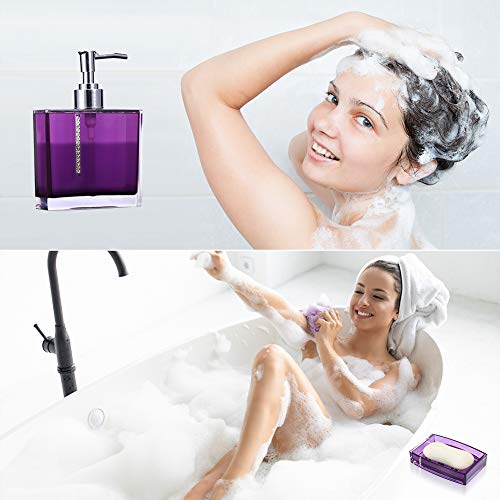 Purple Bathroom Accessories Set, 5 Pcs Bath Ensemble Kit Square Acrylic Bathroom Set Bathroom Home Decor Clearance with 2 Cups, Toothbruch Holder Set, Dish