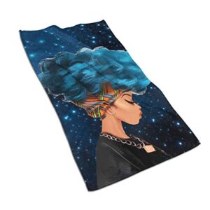 african american women with blue hair absorbent hand towel soft polyester face towel multi purpose towels for bathroom, hotel, gym and spa 15.7x 27.5 inch