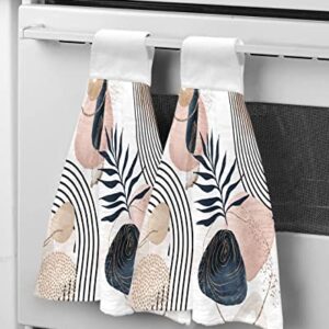 2 Pcs Hanging Towels Abstract Art Navy Blue Pink Geometry Palm Tree Bohemia Hand Towels Dish Towel for Kitchen Bathroom Absorbent Tie Towels Tea Bar Towels with Loop