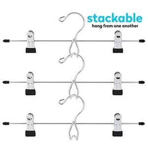 Richards Homewares Stackable Skirt and Slack Hanger, 4-Piece Set, Black Vinyl Coated Steel Chrome Adjustable Clips