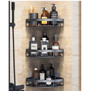 fuyuxinmaichang 3-tier corner shower caddy,bathroom corner shelves,shower shampoo organizer storage rack holder for toilet accesso (black)