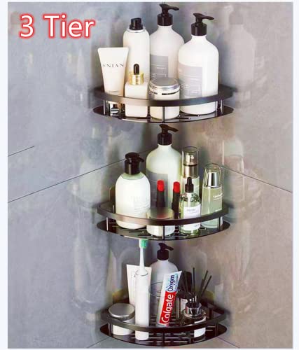 Fuyuxinmaichang 3-Tier Corner Shower Caddy,Bathroom Corner Shelves,Shower Shampoo Organizer Storage Rack Holder for Toilet Accesso (Black)