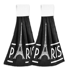 alaza paris eiffel tower france black 2 pack hand towels hanging towel absorbent soft for kitchen bathroom 14 x 18.2 inches