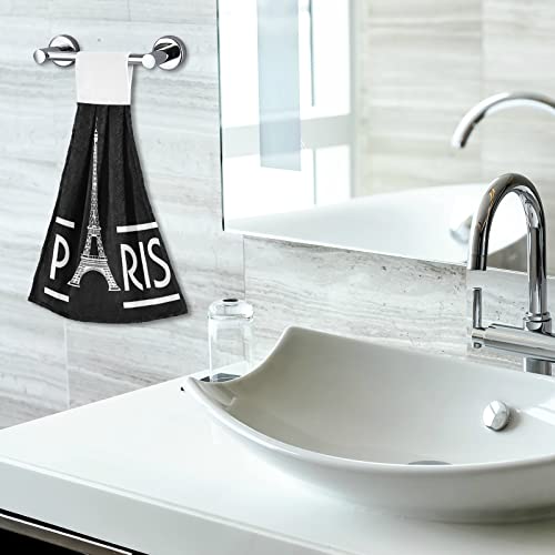 ALAZA Paris Eiffel Tower France Black 2 Pack Hand Towels Hanging Towel Absorbent Soft for Kitchen Bathroom 14 x 18.2 Inches