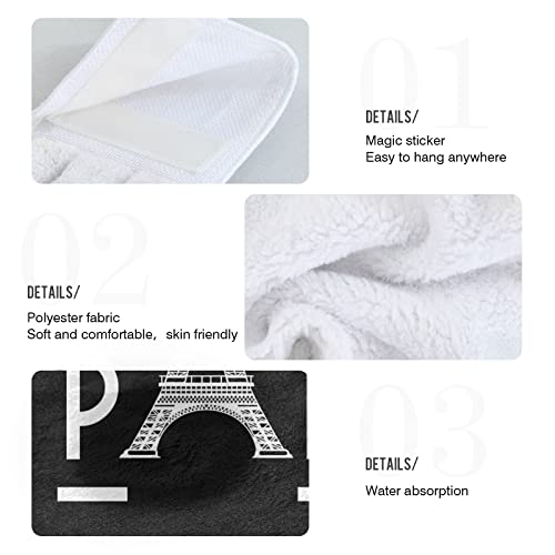 ALAZA Paris Eiffel Tower France Black 2 Pack Hand Towels Hanging Towel Absorbent Soft for Kitchen Bathroom 14 x 18.2 Inches