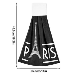 ALAZA Paris Eiffel Tower France Black 2 Pack Hand Towels Hanging Towel Absorbent Soft for Kitchen Bathroom 14 x 18.2 Inches