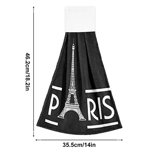 ALAZA Paris Eiffel Tower France Black 2 Pack Hand Towels Hanging Towel Absorbent Soft for Kitchen Bathroom 14 x 18.2 Inches