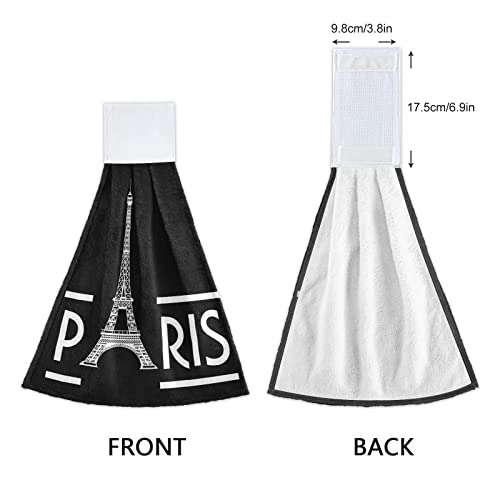 ALAZA Paris Eiffel Tower France Black 2 Pack Hand Towels Hanging Towel Absorbent Soft for Kitchen Bathroom 14 x 18.2 Inches