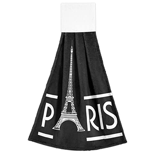 ALAZA Paris Eiffel Tower France Black 2 Pack Hand Towels Hanging Towel Absorbent Soft for Kitchen Bathroom 14 x 18.2 Inches