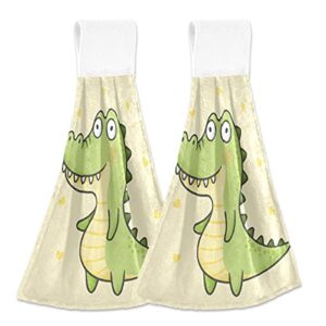 susiyo cartoon cute alligator animal hanging kitchen towels 2 pcs tie towels dish cloth absorbent soft dry towel decorative hanging hand towels for bathroom laundry room housewarming home decor