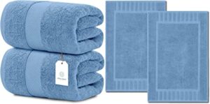 white classic luxury bath sheet towels | 2 pack luxury bath mat | 2 pack bundle (light blue)