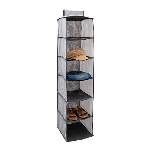 Simplify 6 Shelf Hanging Closet Organizer, Space Saver, Sweater & Clothing Shelves, Breathable Material Keeps Away Dust & Odors, Grey (26606-GREY)