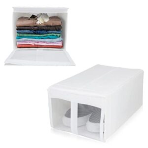 apq closet storage boxes with lids, hook and loop fasteners, 13.5 x 8.75 x 6.25, pack of 4 white fabric boxes for storage, roomy dense oxford cloth collapsible storage box, odorless fabric storage box