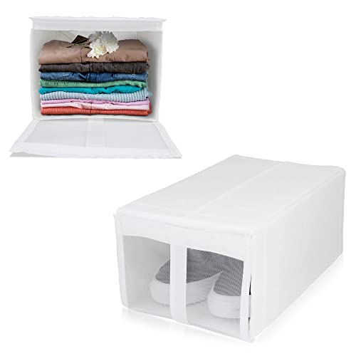 APQ Closet Storage Boxes with Lids, Hook and Loop Fasteners, 13.5 x 8.75 x 6.25, Pack of 4 White Fabric Boxes for Storage, Roomy Dense Oxford Cloth Collapsible Storage Box, Odorless Fabric Storage Box