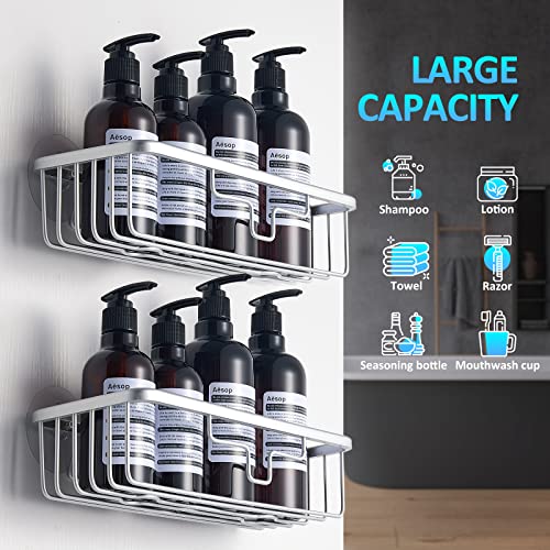 Lezrntzy Shower Caddy, Adhesive Organizer Shower Shelves, No Drilling Rustproof Shower Basket for Inside Shower & Kitchen Storage 2 Pack