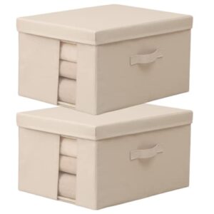 clothes storage 2 pack, storage bins with lids & clear window, large capacity closet organizer, fabric storage containers for clothing, blanket, comforter (m(17.7x11.8x9.8") for 15-20 t-shirts, beige-1)