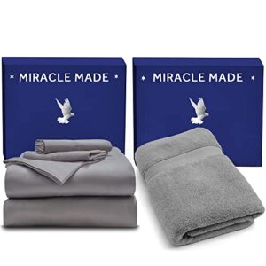 miracle made extra luxe - stone, full - bed sheets set and bath towel - stone - 100% usa-grown supima cotton