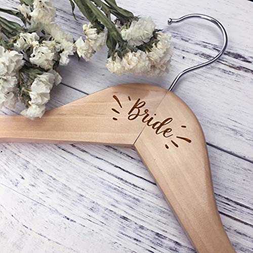 Thefirstcabin Wedding Hangers for Bride, Bridal Wedding Gift, Rustic Wood Dress Hangers (Bride)