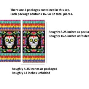 Day of The Dead Hand Towels Set: Quality Disposable Paper Hand Towels Featuring Dia De Los Muertos Theme - 32 Total Napkins Per Set