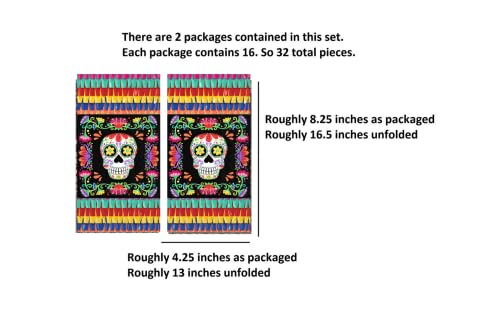 Day of The Dead Hand Towels Set: Quality Disposable Paper Hand Towels Featuring Dia De Los Muertos Theme - 32 Total Napkins Per Set