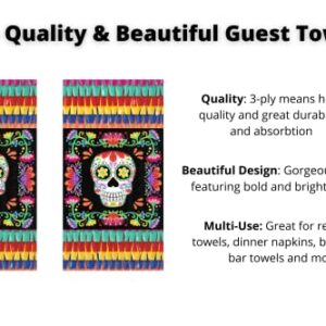 Day of The Dead Hand Towels Set: Quality Disposable Paper Hand Towels Featuring Dia De Los Muertos Theme - 32 Total Napkins Per Set