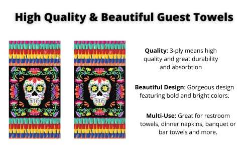 Day of The Dead Hand Towels Set: Quality Disposable Paper Hand Towels Featuring Dia De Los Muertos Theme - 32 Total Napkins Per Set