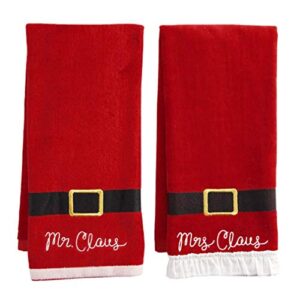 st. nicholas square christmas towels, red bath hand towel set of 2, mr. & mrs. claus with santa belt decorative design 25 x 16 inches bathroom decorating for the holidays