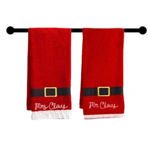 St. Nicholas Square Christmas Towels, Red Bath Hand Towel Set of 2, Mr. & Mrs. Claus with Santa Belt Decorative Design 25 x 16 Inches Bathroom Decorating for The Holidays